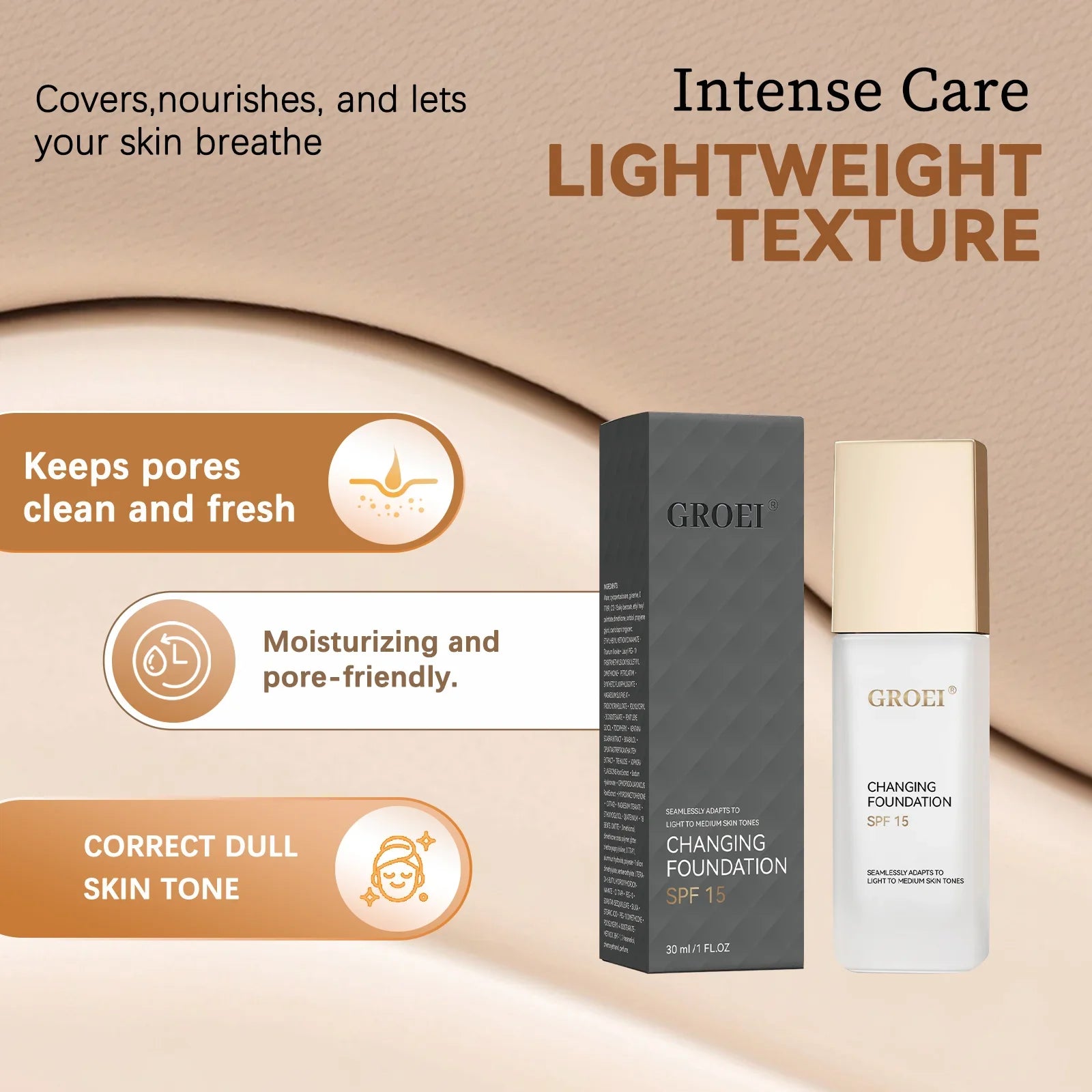 Color Changing Foundation Moisturizer Oil-control Hydrating Color Longwearing Waterproof Travel Coverage Make Up Base