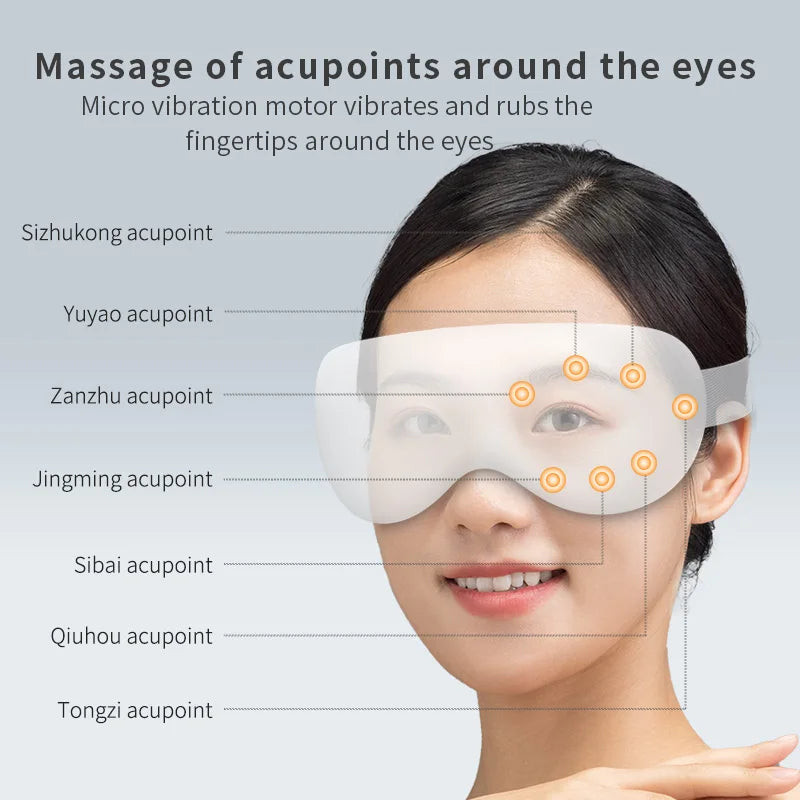 Eye Massager with Cooling 12 Vibration Node Rechargeable Relaxation Eye Care Device with Bluetooth for Puffiness Improve Sleep