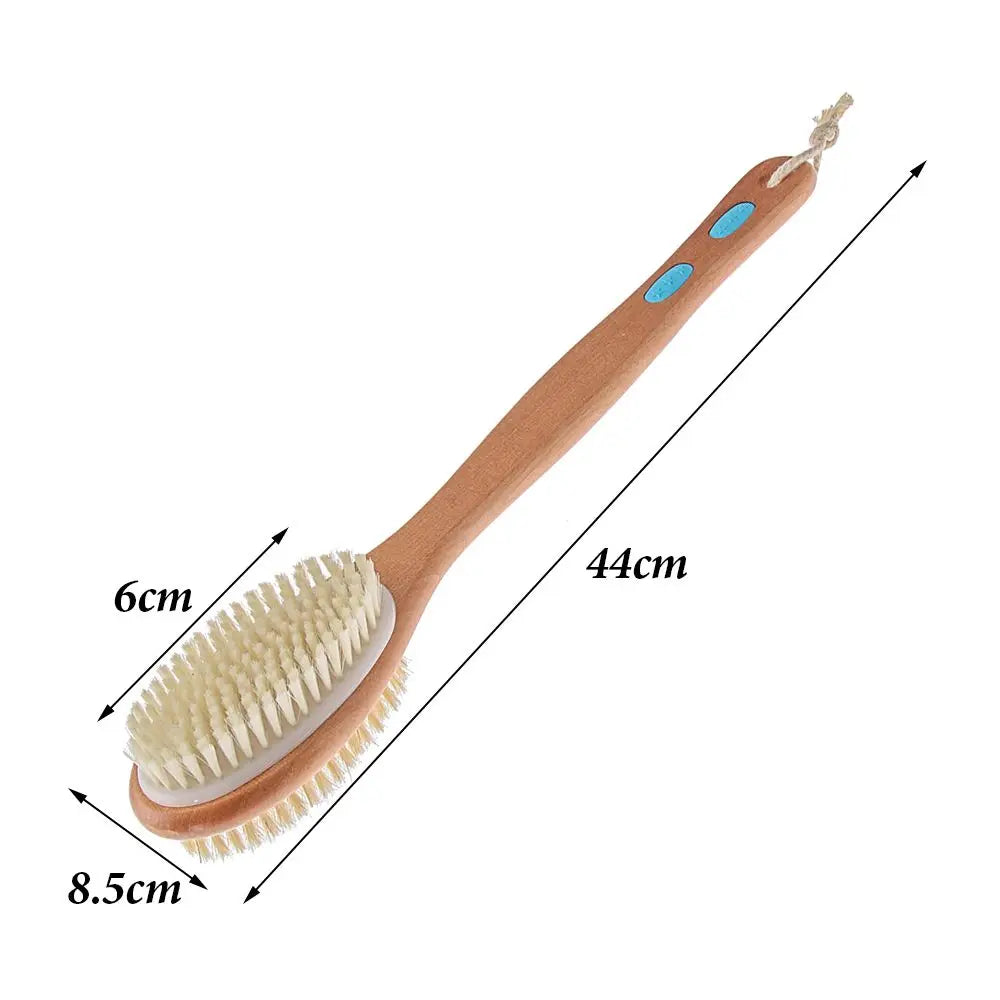 Massage with Long Wooden Handle Back Foot Scrubber Shower Brush Bristle Bath Brush Double Side Head Body Exfoliating Cleaner