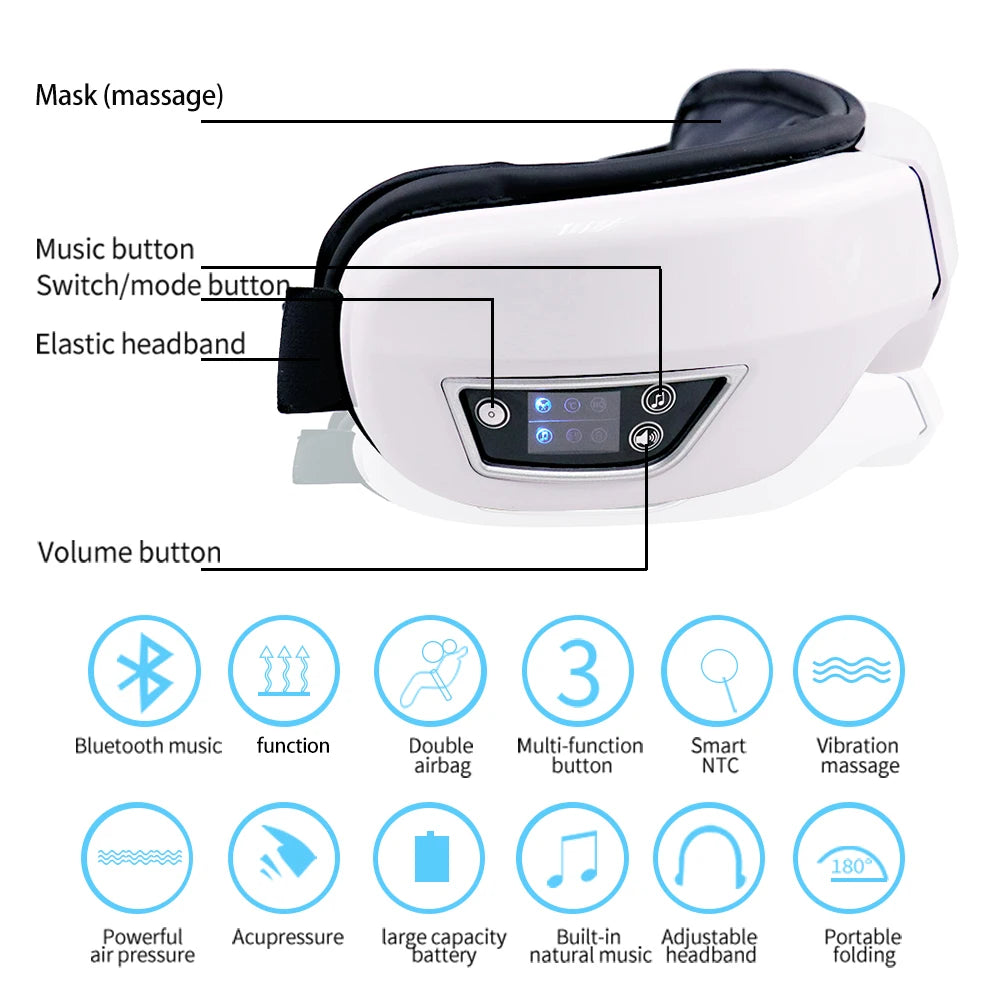 Smart Portable Vibration Eye Massager Airbag Compress Eye Care Tool Bluetooth Music Eye Massage Eye Relax Fatigue Sleepping Mask
