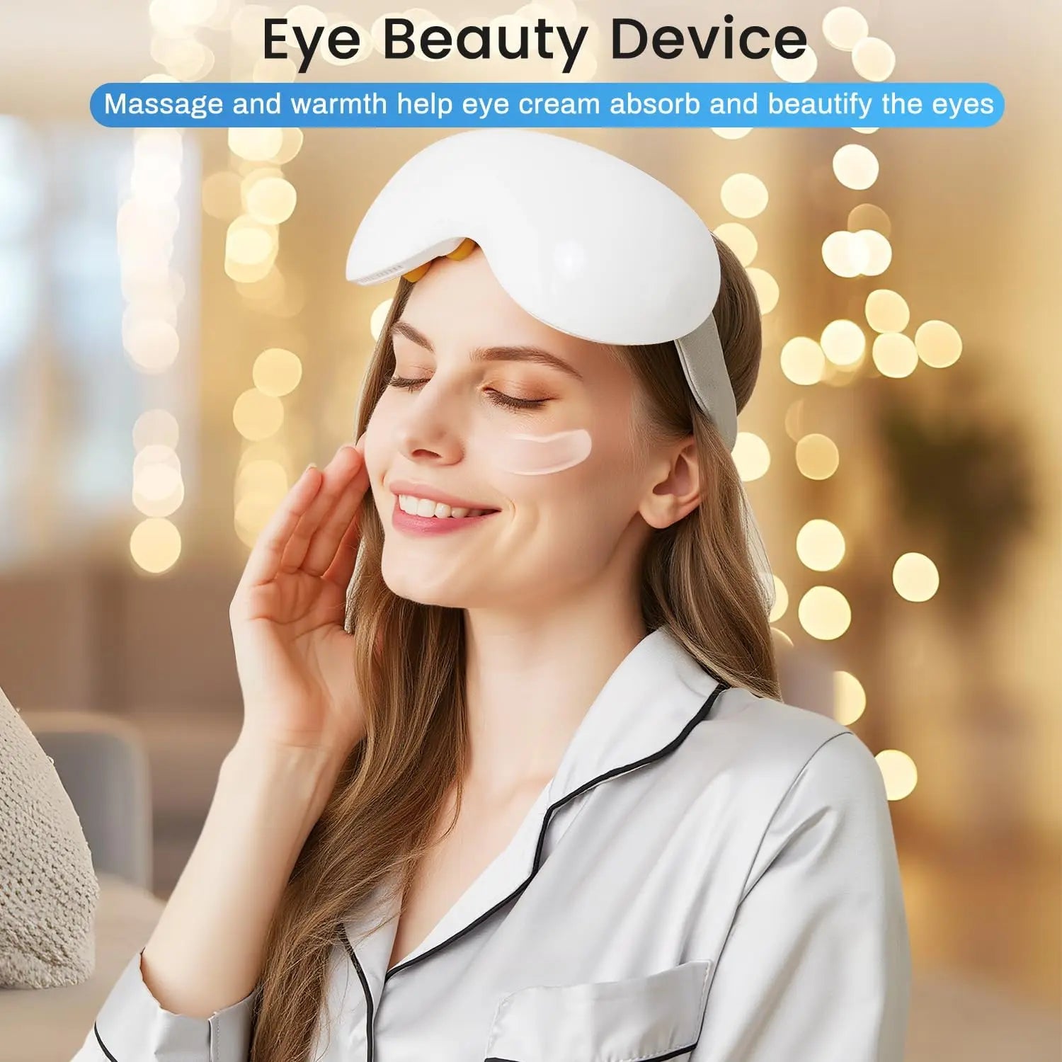 Eye Massager with Cooling 12 Vibration Node Rechargeable Relaxation Eye Care Device with Bluetooth for Puffiness Improve Sleep