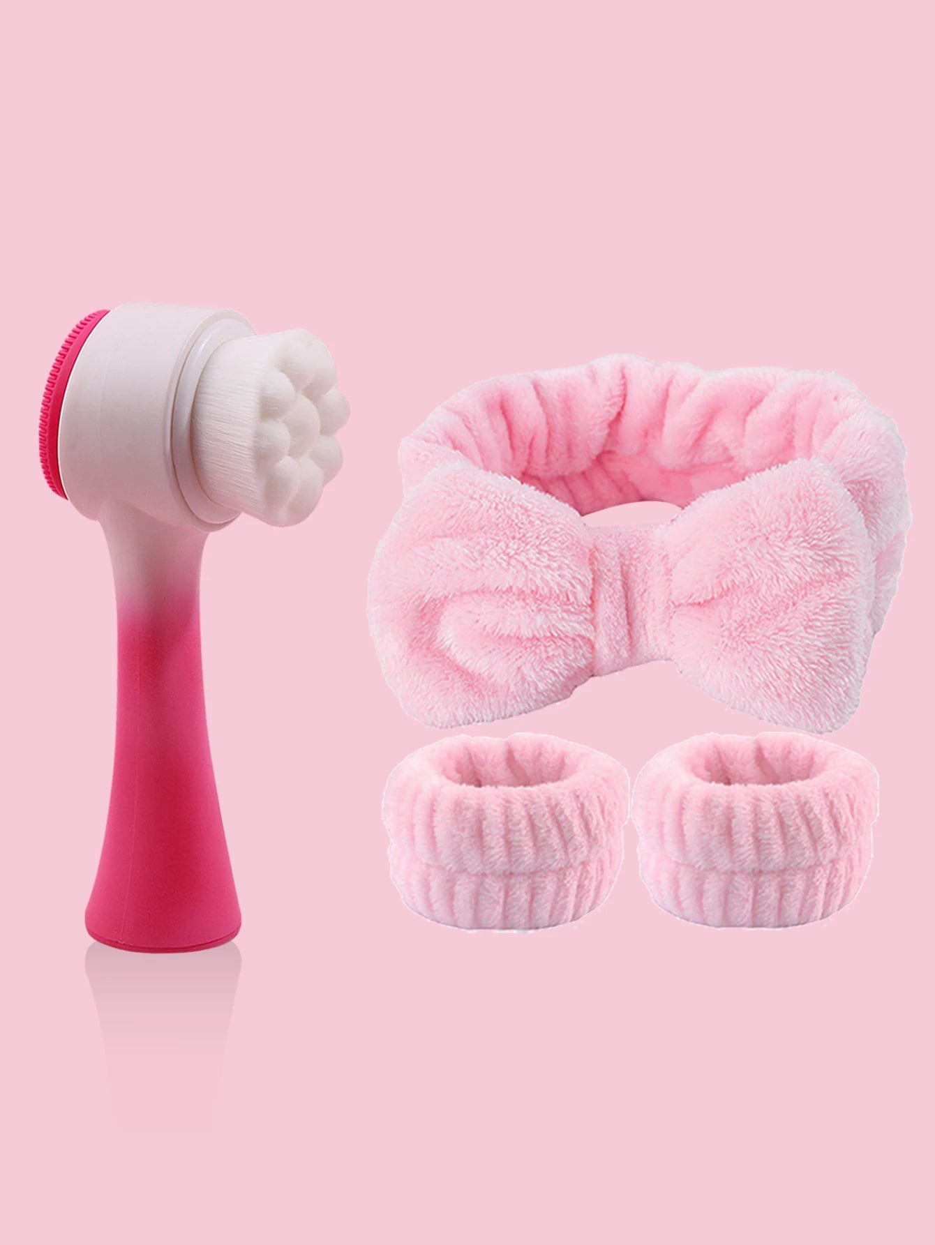 Silicone Facial Cleansing Brush Massage Care Face Brush & Spa Headband and Wristband Set Skin Care Headband
