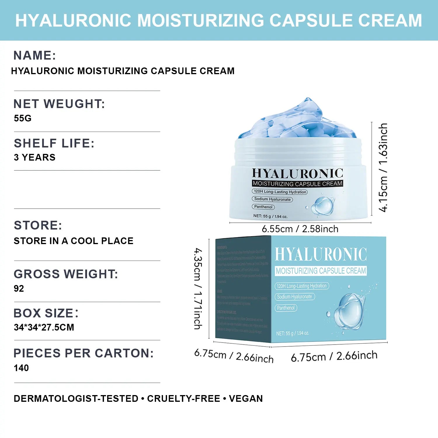 Hyaluronic Acid Capsule Cream Lasting Hydration, Barrier Care, Calming Daily Facial Moisturizer For All Skin Types,55g/1.94oz