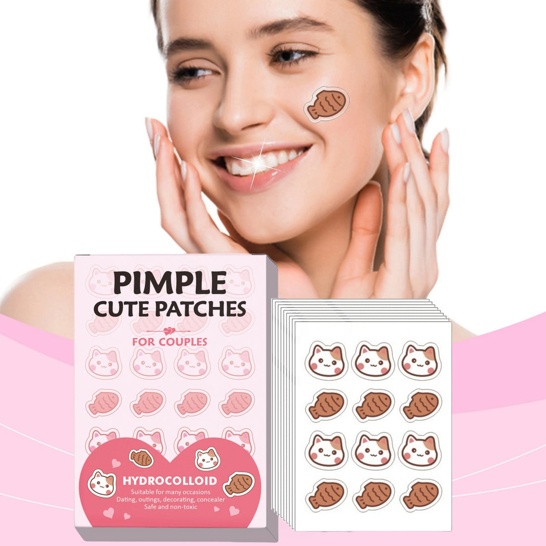 12pcs Cute cartoon pimple patch, suitable for many occasions, skin gentle, waterproof, for both men and women