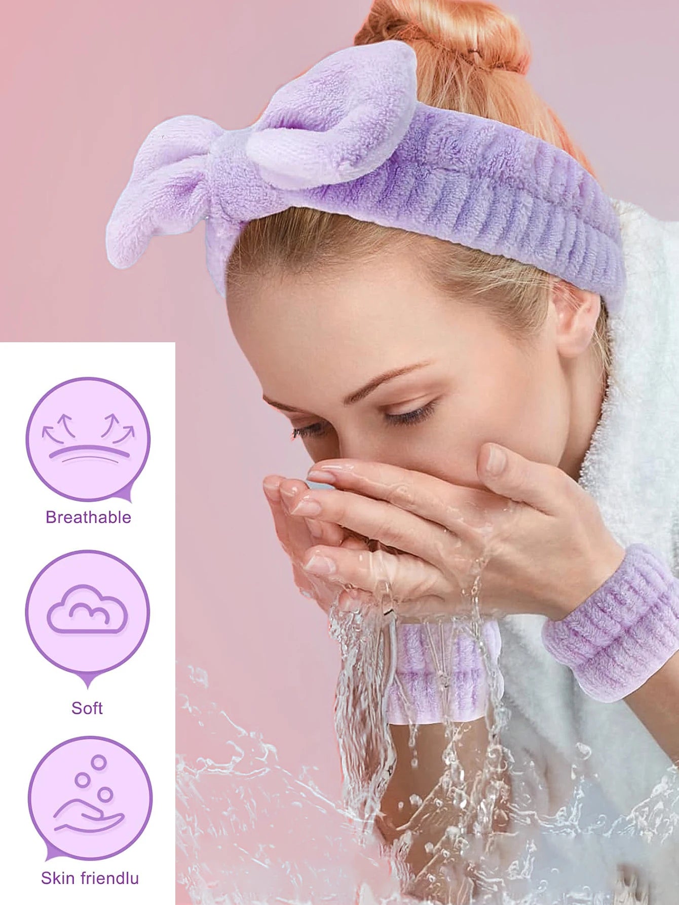Silicone Facial Cleansing Brush Massage Care Face Brush & Spa Headband and Wristband Set Skin Care Headband