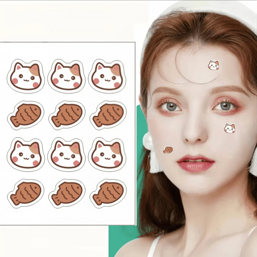 12pcs Cute cartoon pimple patch, suitable for many occasions, skin gentle, waterproof, for both men and women